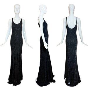 LES HABITUDES 90's Vintage Black Floral Evening Gown
